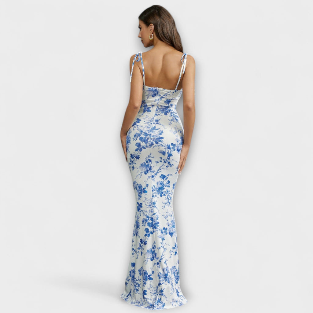 Thalia - Suknelė šokiui su gėlių raštu ir surišamomis petnešomis