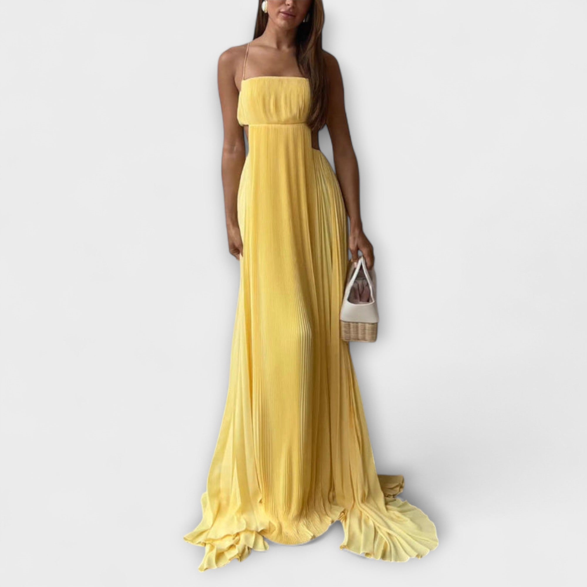 Mireille - Elegantiškos Maxi Suknelės su Plisuotomis Detalėmis ir Iškirpu
