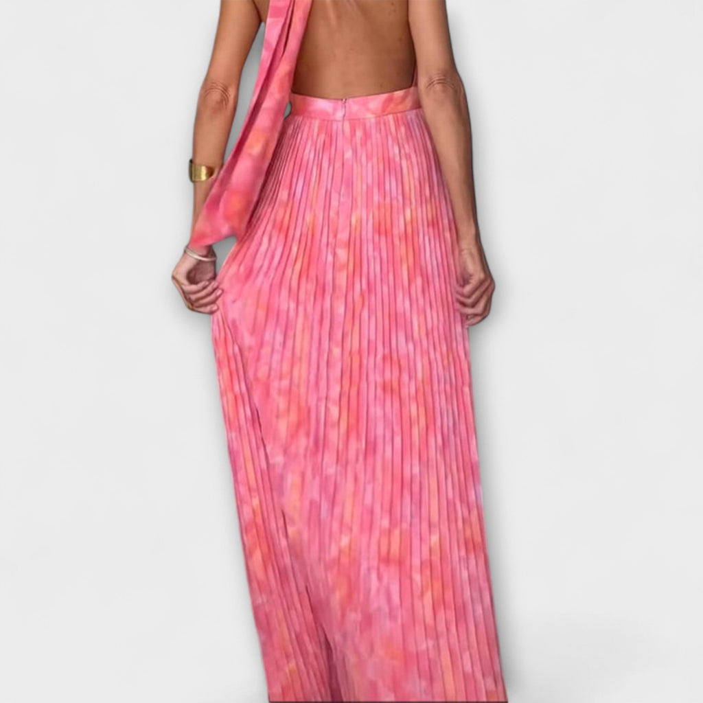 Seraphina - Elegantiškos Maxi Suknelės su Halter Kaklu ir V Formos Iškirpte