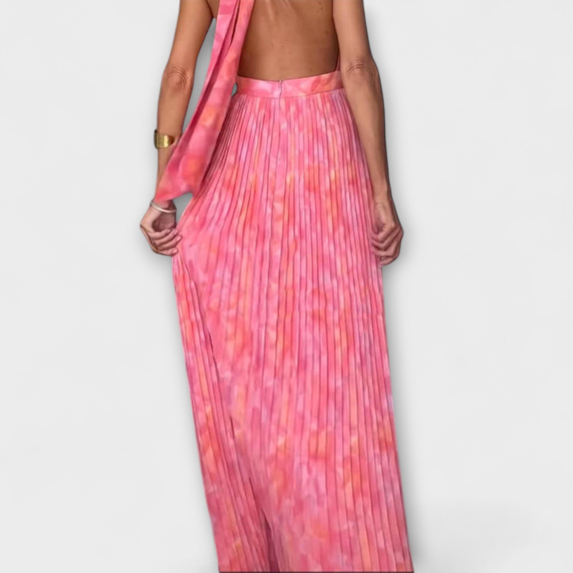 Seraphina - Elegantiškos Maxi Suknelės su Halter Kaklu ir V Formos Iškirpte