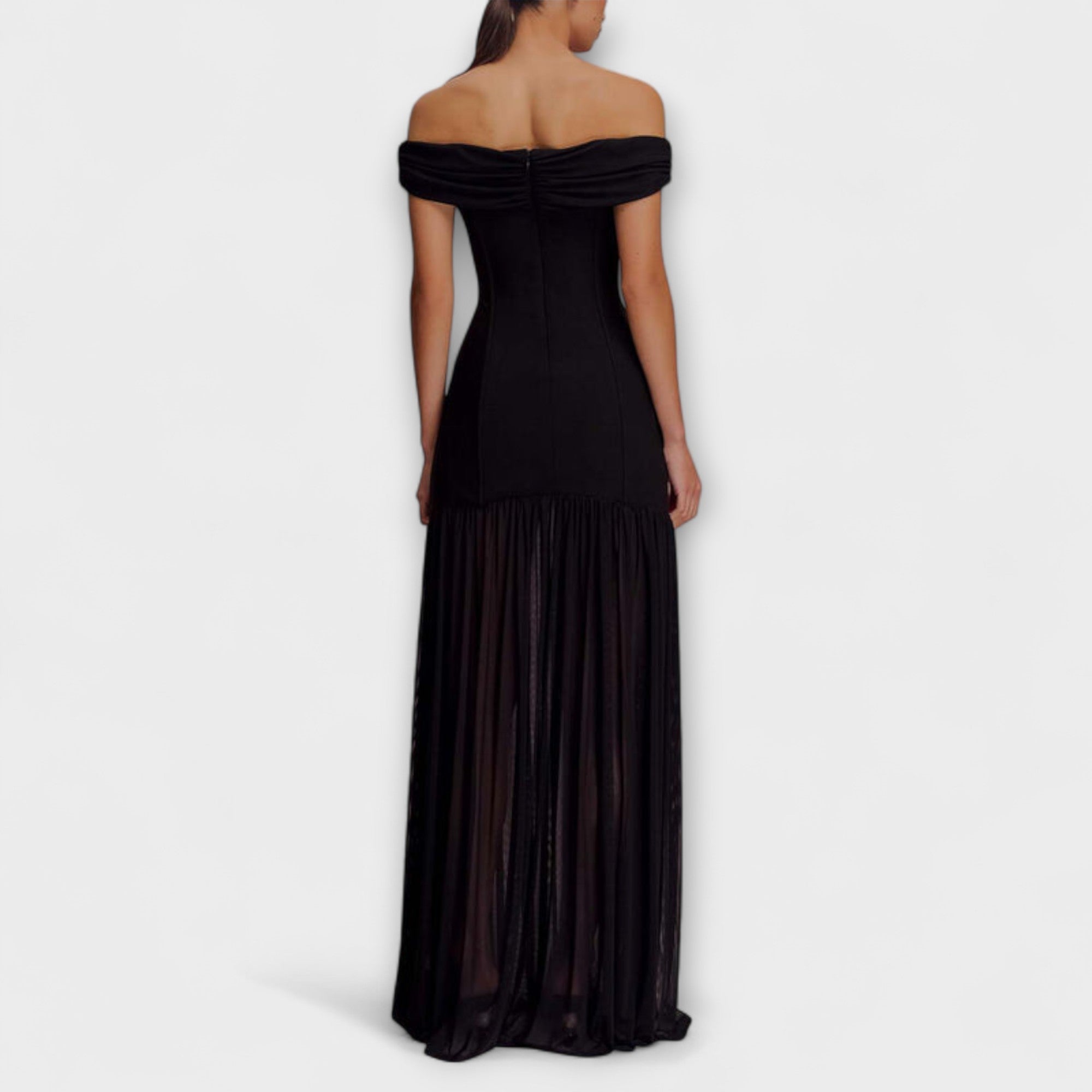 Maelie - Elegantiškos be petnešų bodycon maxi suknelės su gėlių puošmenomis