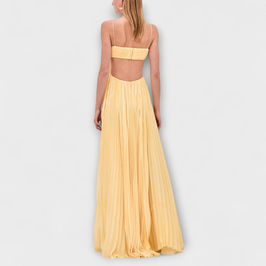 Mireille - Elegantiškos Maxi Suknelės su Plisuotomis Detalėmis ir Iškirpu