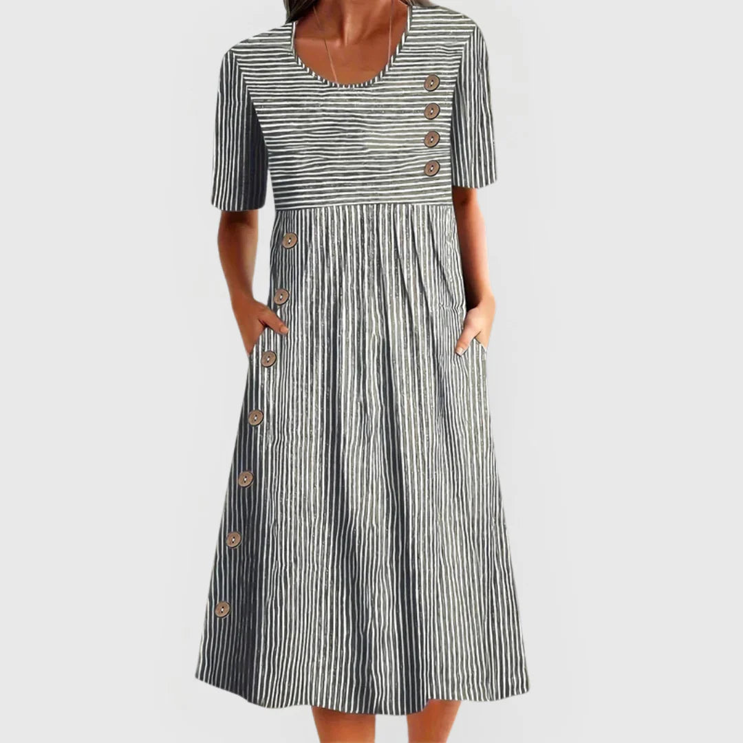 Sophia Dryžuota Midi Suknelė