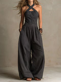 Bianca™ | Elegantiškas jumpsuit iš lino ir medvilnės su kryžminiu iškirpimu