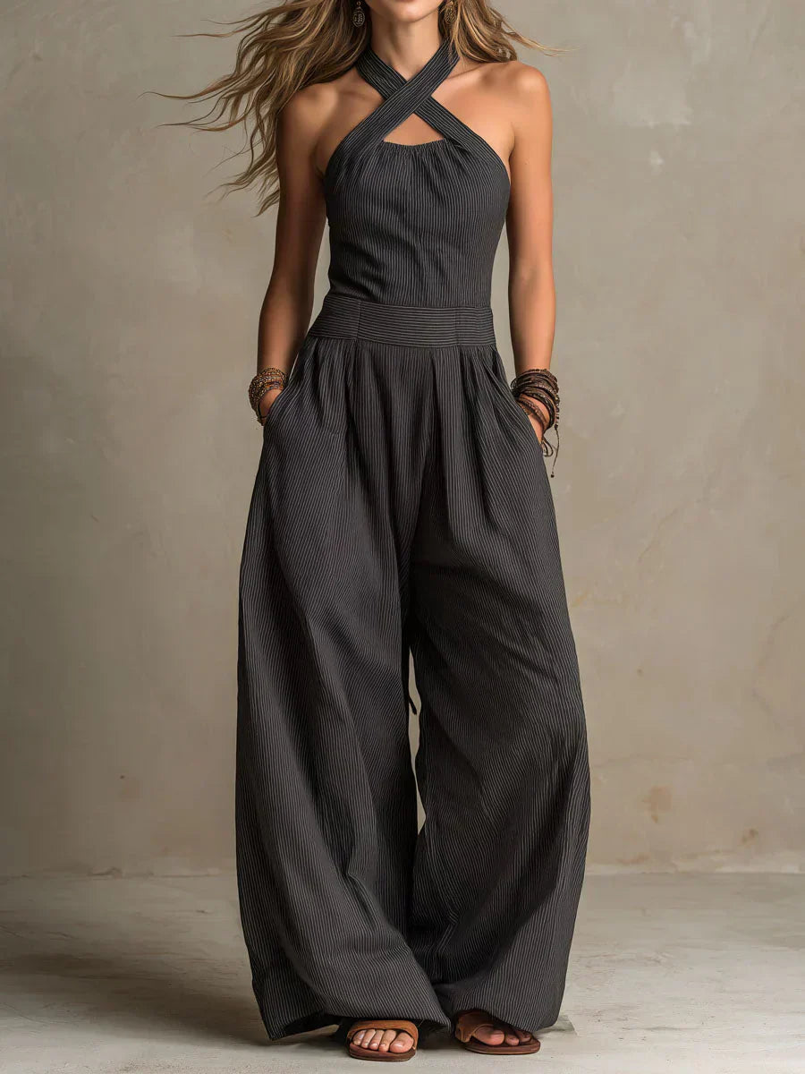 Bianca™ | Elegantiškas jumpsuit iš lino ir medvilnės su kryžminiu iškirpimu