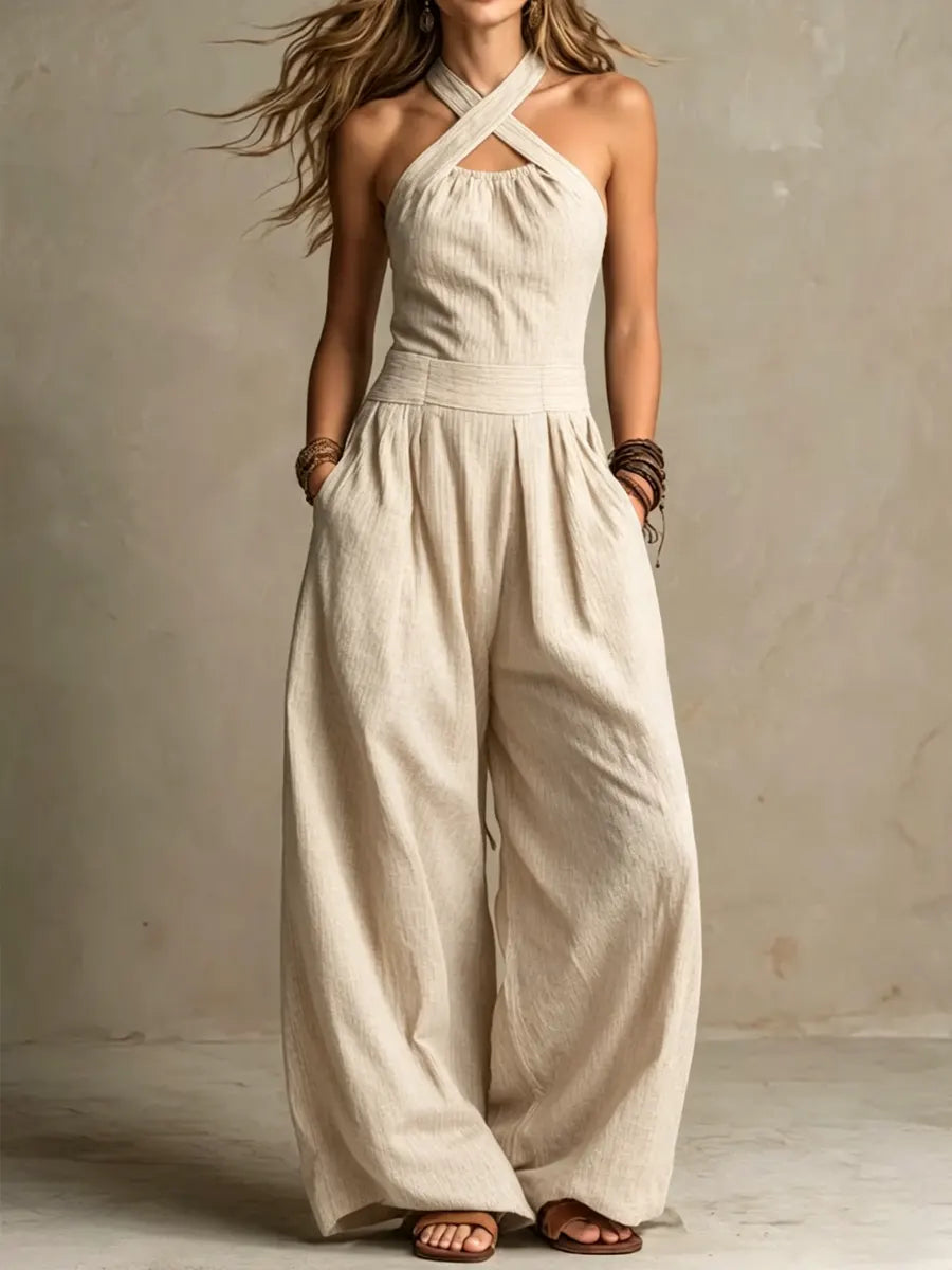 Bianca™ | Elegantiškas jumpsuit iš lino ir medvilnės su kryžminiu iškirpimu