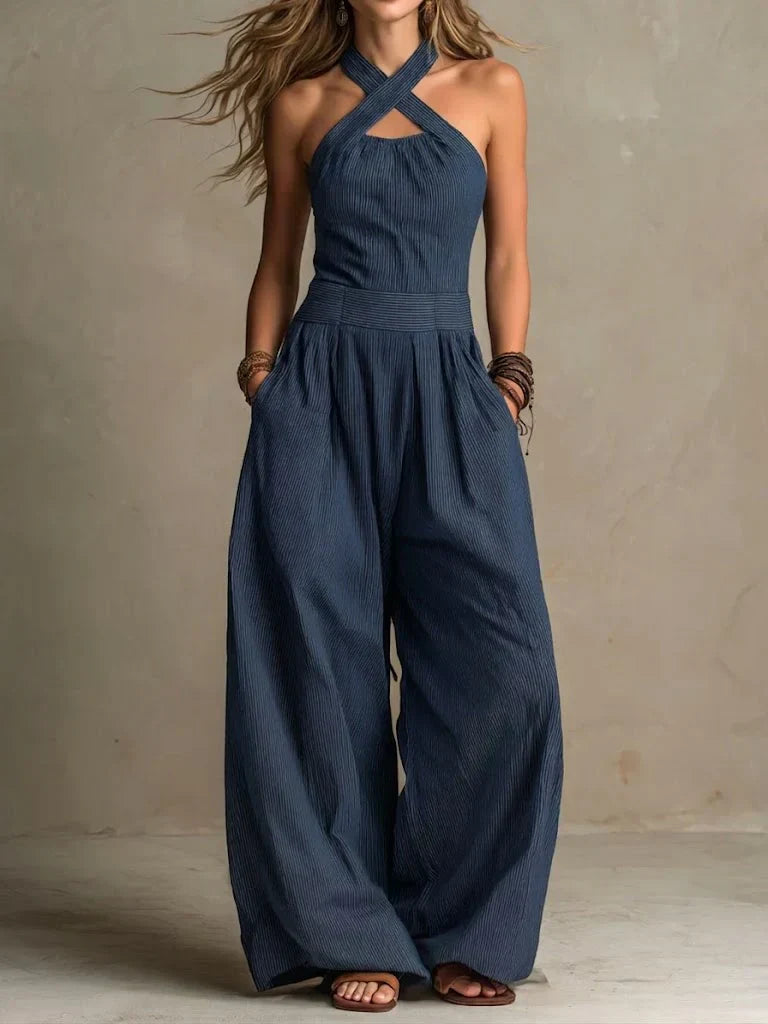 Bianca™ | Elegantiškas jumpsuit iš lino ir medvilnės su kryžminiu iškirpimu