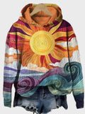 Retro Hoodie su Saulės Spindulio Raštu